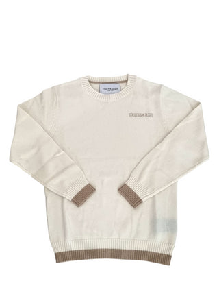 Trussardi maglia in misto cashmere con logo ricamato panna