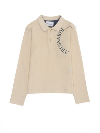 Trussardi polo manica lunga con stampa logo beige