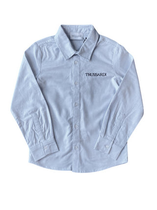 Trussardi camicia manica lunga con logo celeste