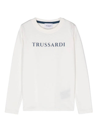 Trussardi T-shirt manica lunga Akion con logo bianco latte