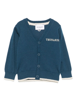 Trussardi cardigan Dean in maglia con logo blu