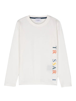 Trussardi T-shirt manica lunga Goodes con logo bianco latte