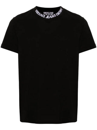 Versace Jeans Couture T-shirt manica corta con logo jacquard nero