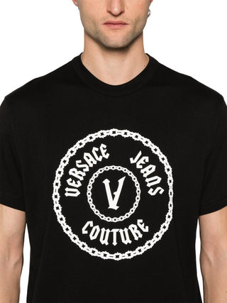 Versace Jeans Couture T-shirt manica corta stampa logo Chain nero