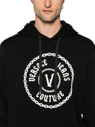 Versace Jeans Couture felpa con cappuccio stampa logo Chain nero