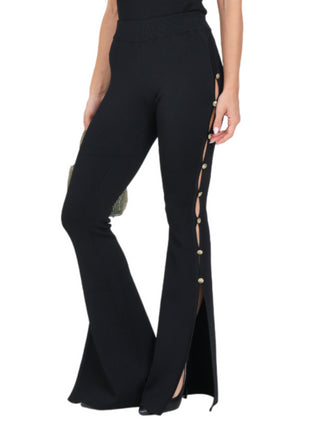 Versace Jeans Couture pantaloni flare in maglia con bottoncini nero oro