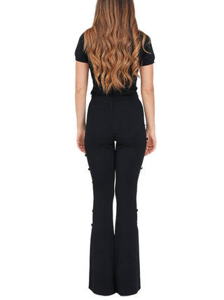 Versace Jeans Couture pantaloni flare in maglia con bottoncini nero oro