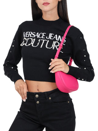 Versace Jeans Couture maglia crop con logo e perline nero