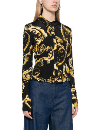 Versace Jeans Couture camicia manica lunga in fantasia barocca nero oro