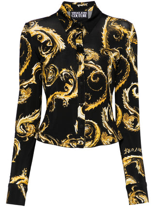 Versace Jeans Couture camicia manica lunga in fantasia barocca nero oro