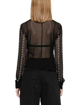 Versace Jeans Couture camicia manica lunga in tulle con perline nero