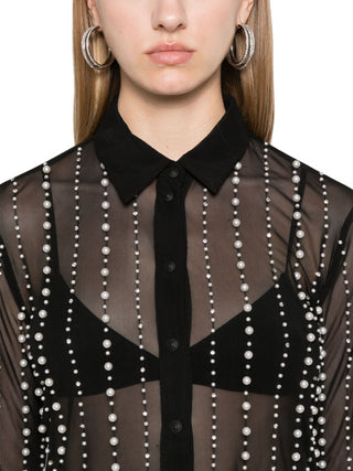 Versace Jeans Couture camicia manica lunga in tulle con perline nero