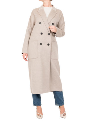 Vicolo cappotto lungo doppiopetto in panno beige