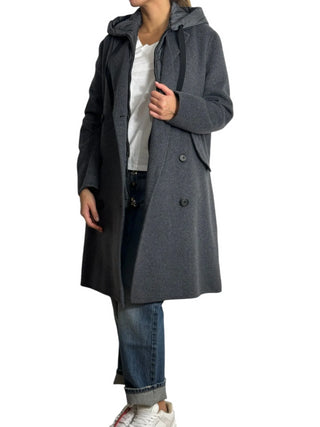 Vicolo cappotto doppiopetto con gilet imbottito grigio