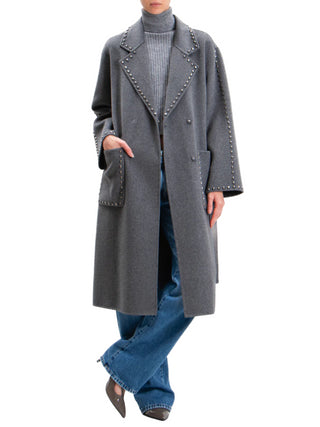 Vicolo cappotto lungo misto lana con borchie grigio