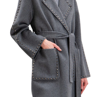 Vicolo cappotto lungo misto lana con borchie grigio