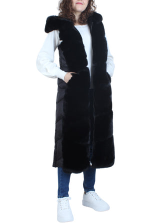 White Wise gilet in nylon con eco pelliccia nero