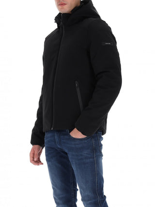 Yes Zee piumino corto in softshell con cappuccio nero