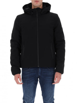 Yes Zee piumino corto in softshell con cappuccio nero