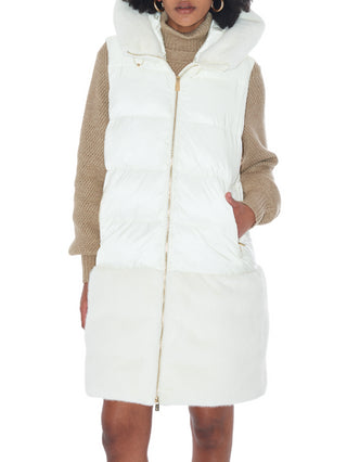 Yes Zee gilet imbottito lungo con eco pelliccia avorio