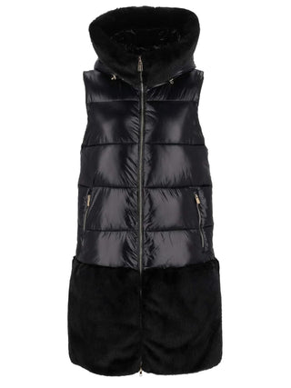 Yes Zee gilet imbottito lungo con eco pelliccia nero