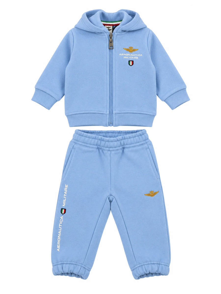Aeronautica Militare tuta sportiva neonato felpa con zip e pantaloni celeste 262TF0016A B32 AERONAUTICA MILITARE