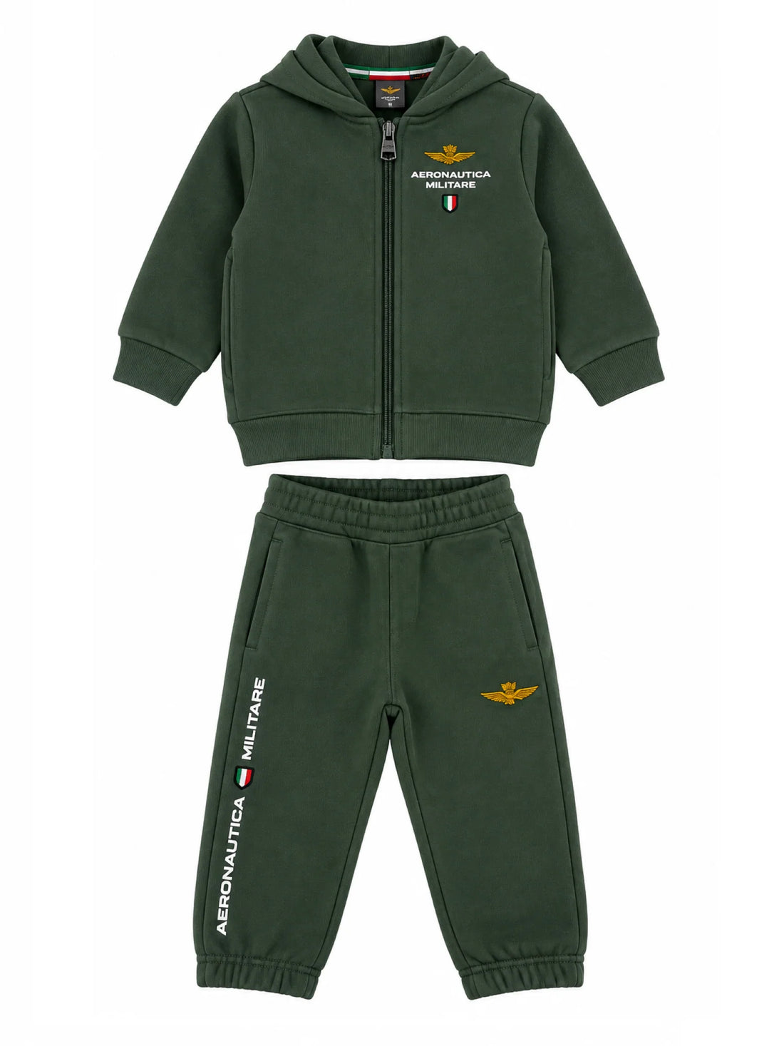 Aeronautica Militare tuta sportiva neonato felpa con zip e pantaloni verde