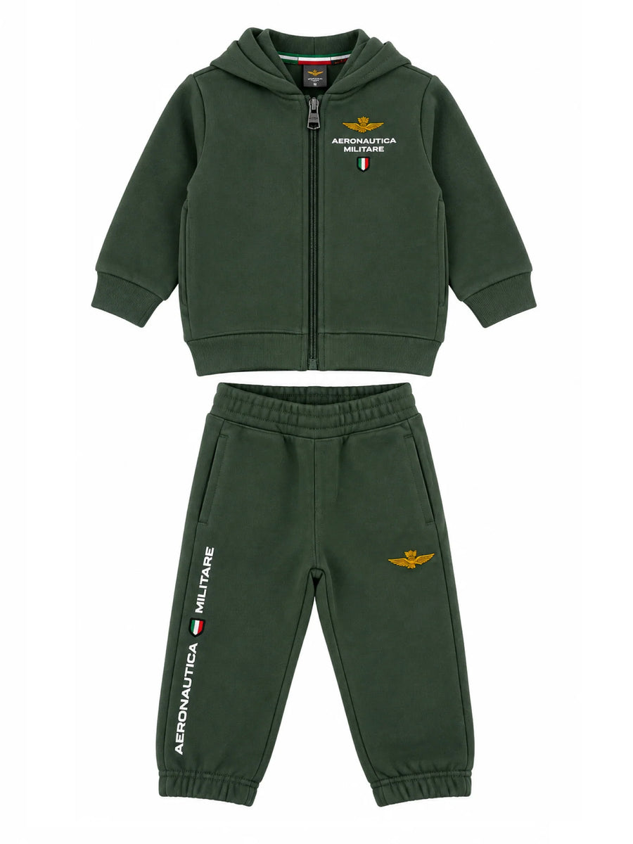 Aeronautica Militare tuta sportiva neonato felpa con zip e pantaloni verde 262TF0016A V46 AERONAUTICA MILITARE