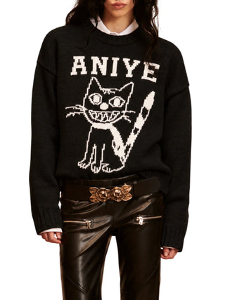 Aniye By maglia donna misto lana Kitten con logo nero 181505 02559 ANIYE BY 