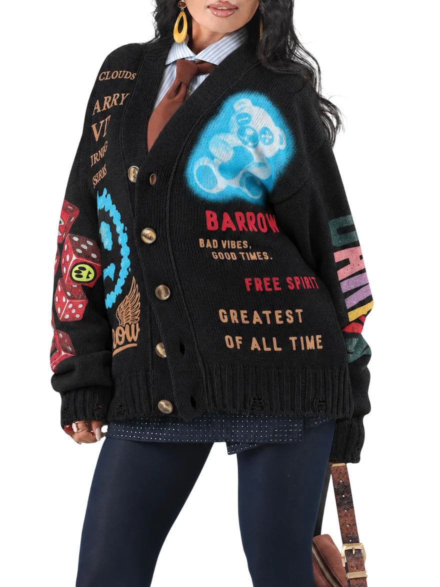 Barrow cardigan unisex con stampe logate multicolor nero