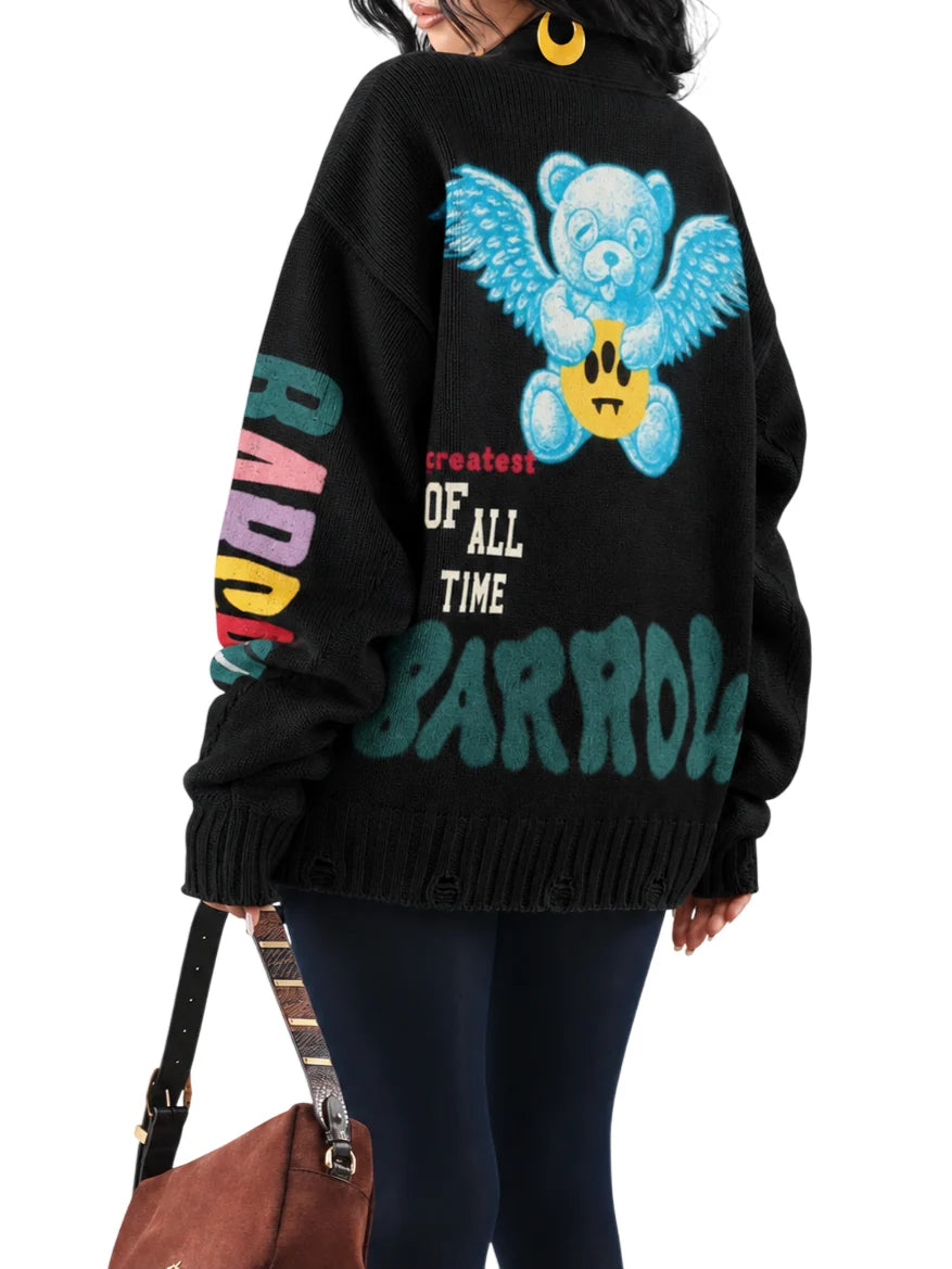 Barrow cardigan unisex con stampe logate multicolor nero