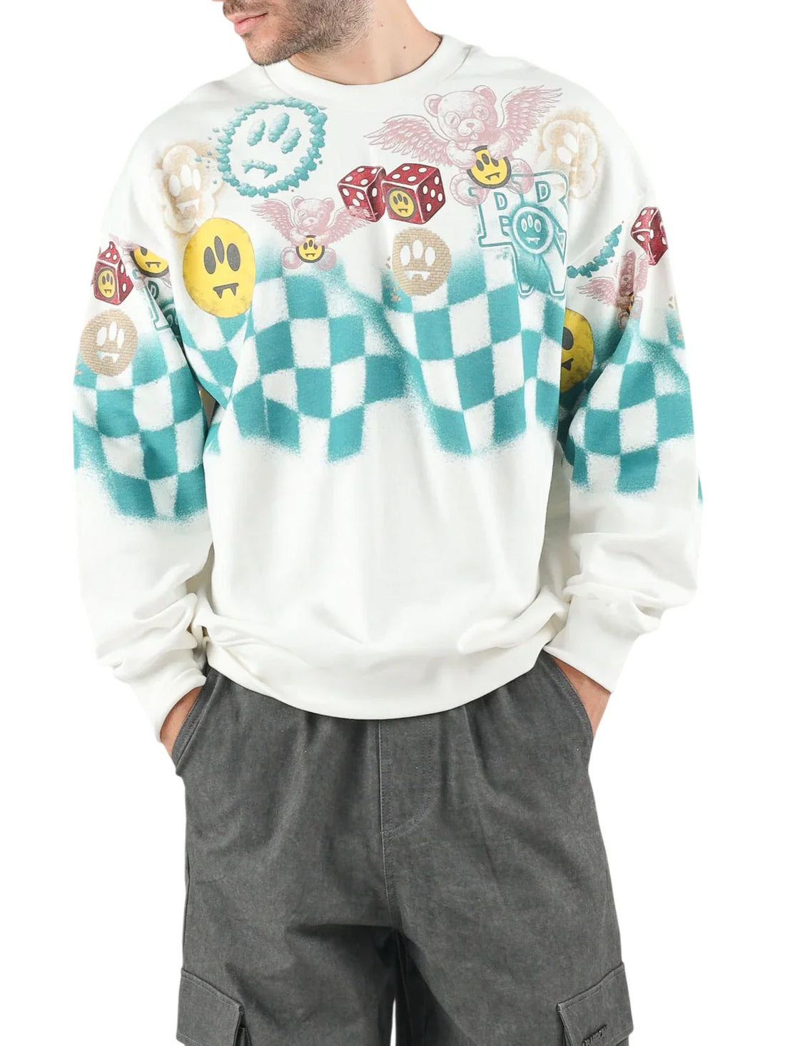 Barrow felpa unisex con stampe iconiche multicolor panna
