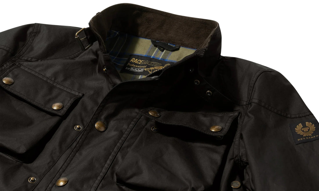 Belstaff giubbino uomo Racemaster in cotone cerato nero