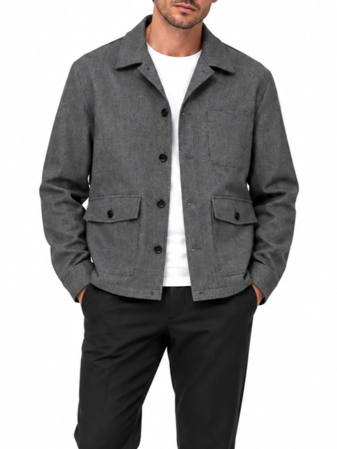 Bicolore camicia uomo con tasconi grigio melange