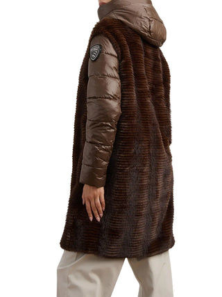 Blauer piumino lungo donna Aspen in ecopelliccia e nylon marrone 26WBLDK01223-007685 30B BLAUER