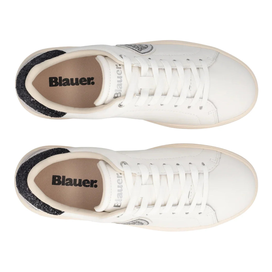 Blauer sneakers donna in pelle Victory con paillettes bianco