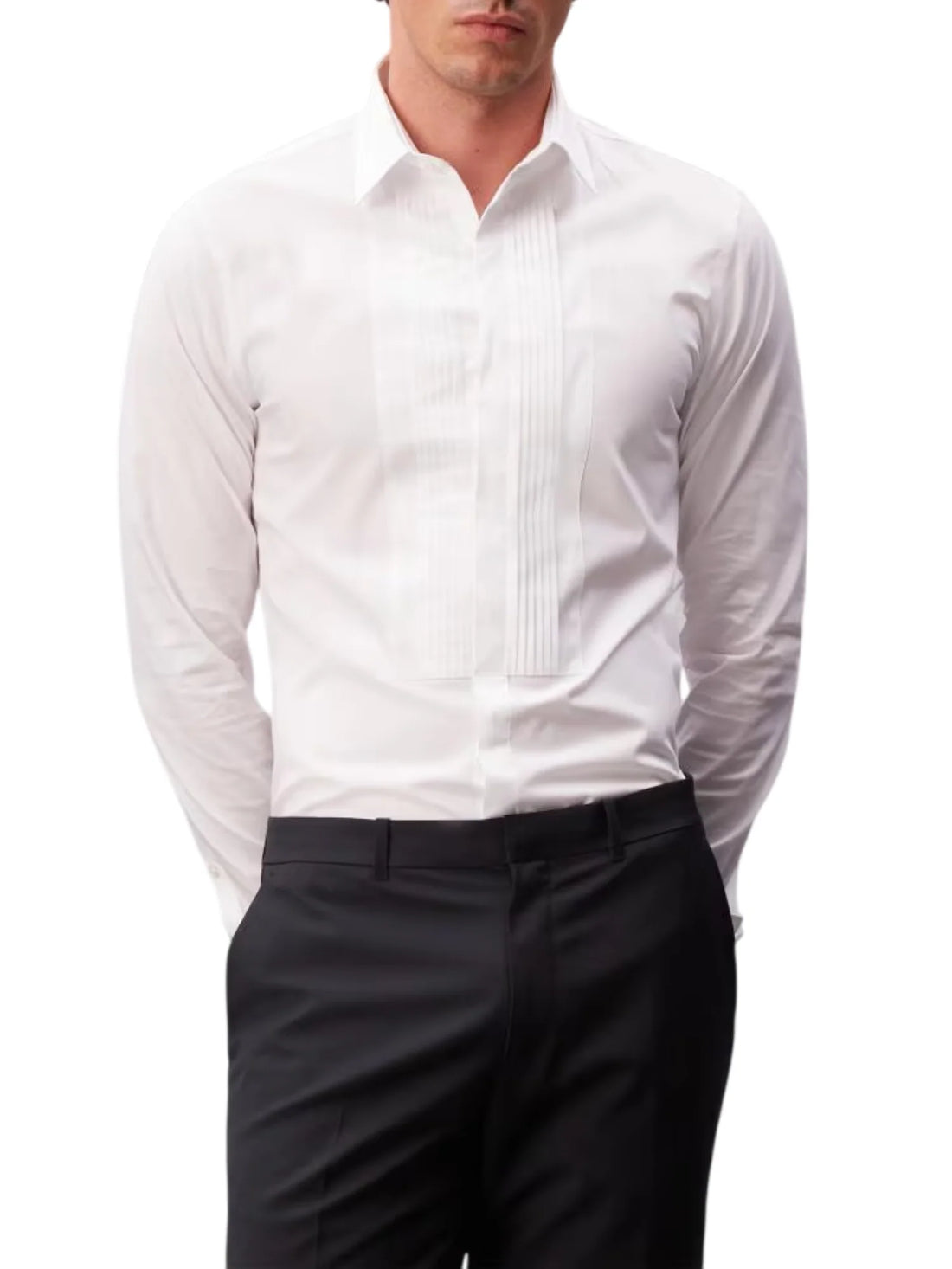 Calvin Klein camicia uomo slim fit con dettaglio plissè bianco