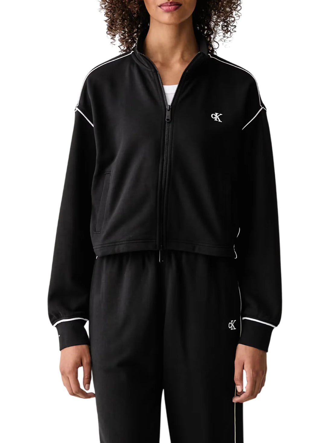 Calvin Klein Jeans felpa con zip donna con logo nero