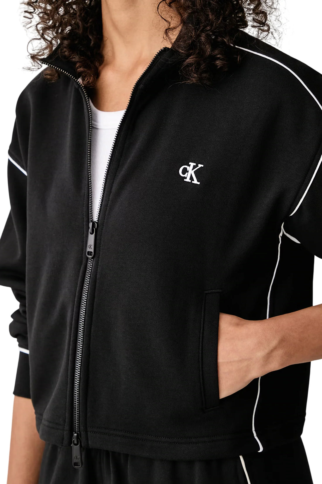 Calvin Klein Jeans felpa con zip donna con logo nero