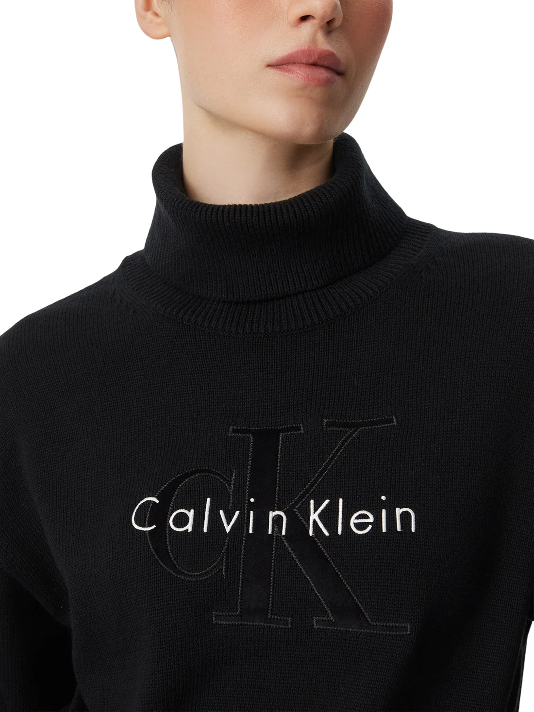 Calvin Klein Jeans maglia dolcevita donna con logo nero