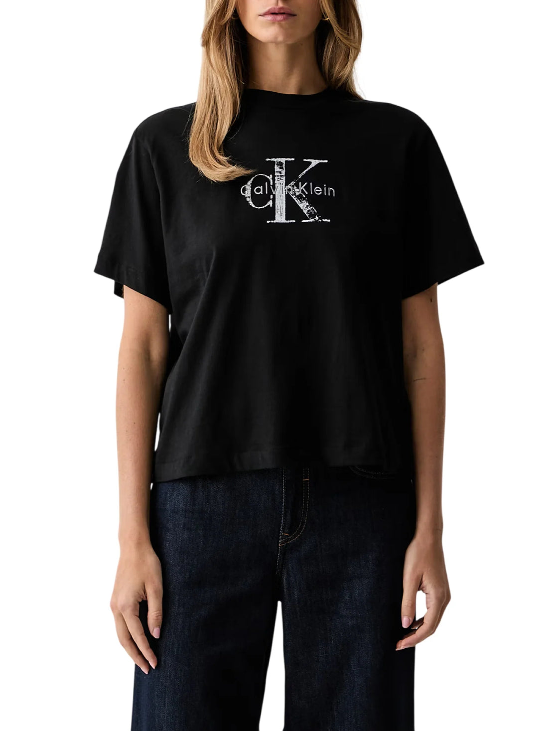 Calvin Klein Jeans T-shirt donna manica corta con logo nero