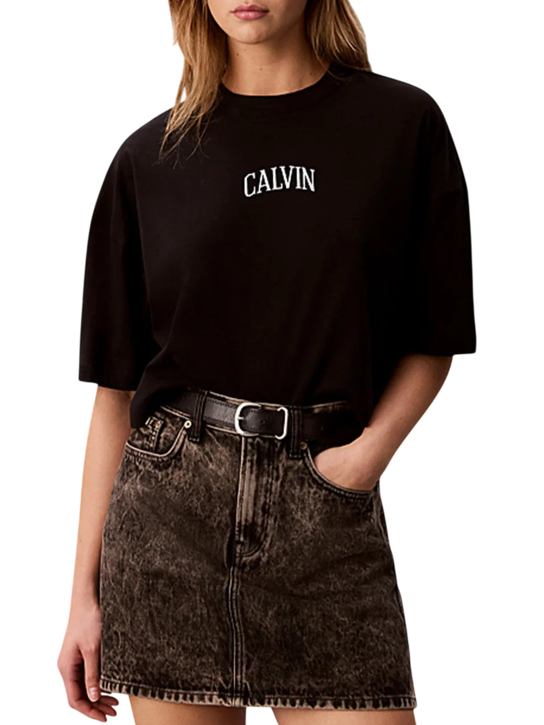 Calvin Klein Jeans T-shirt donna crop manica corta nero