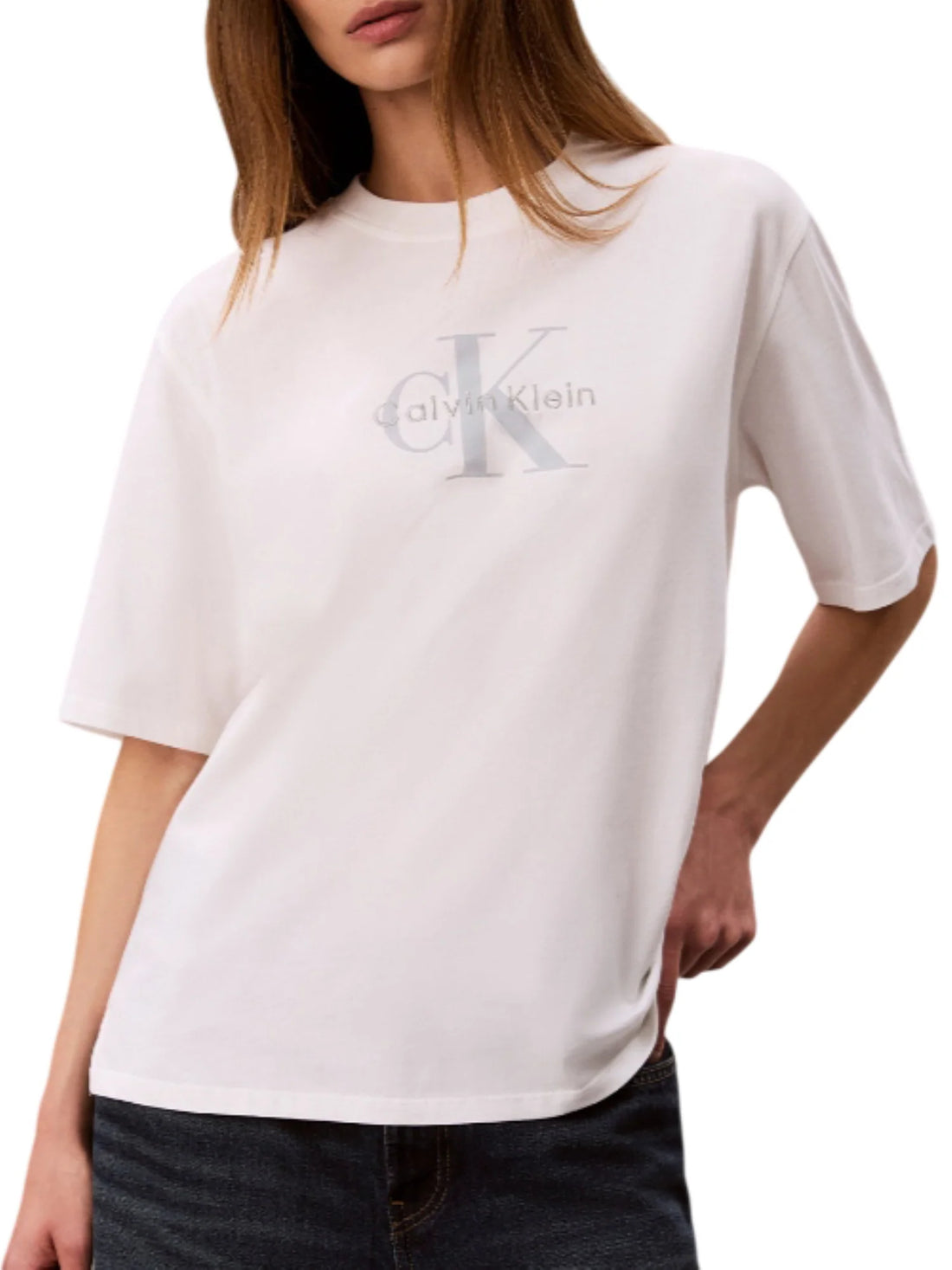 Calvin Klein Jeans T-shirt manica corta donna con logo bianco latte