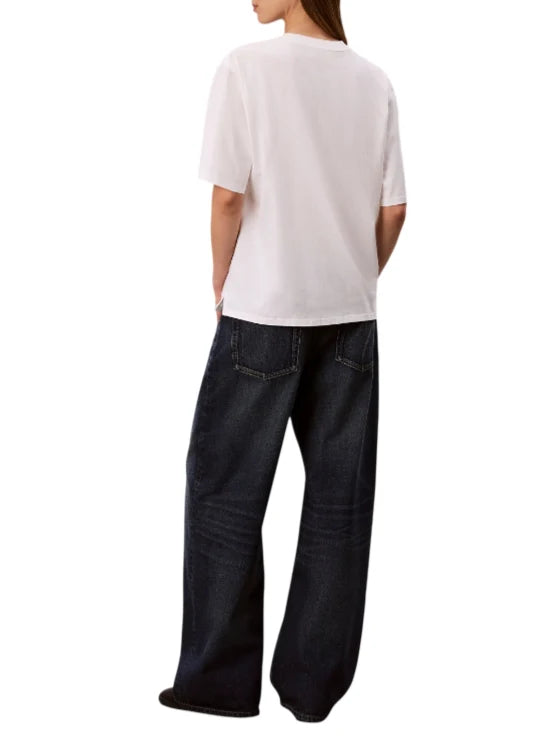 Calvin Klein Jeans T-shirt manica corta donna con logo bianco latte