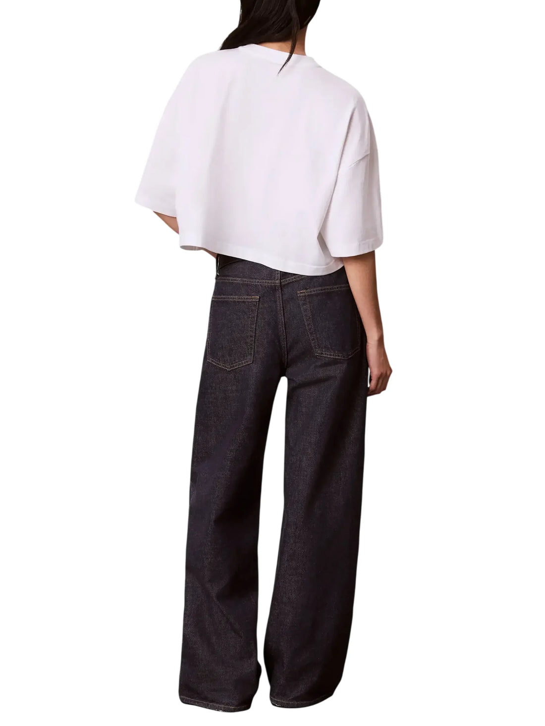 Calvin Klein Jeans T-shirt crop donna manica corta bianco