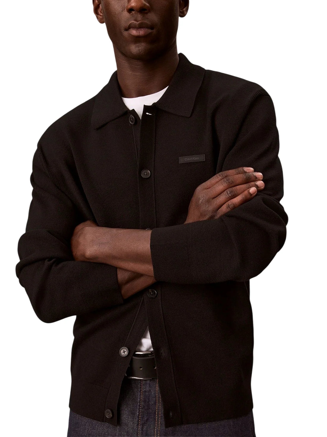 Calvin Klein cardigan uomo stile polo misto viscosa nero