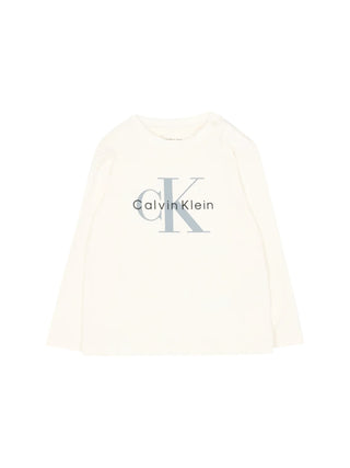 Calvin Klein Jeans T-shirt manica lunga neonata con logo bianco latte