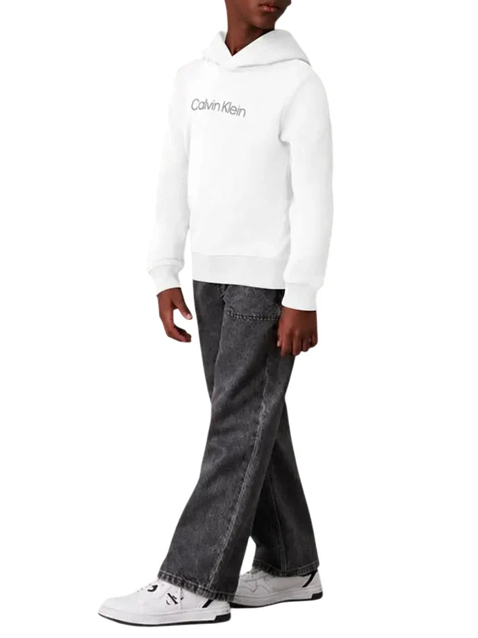 Calvin Klein Jeans felpa bambino con cappuccio stampa logo bianco