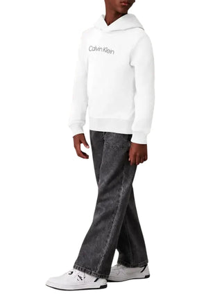 Calvin Klein Jeans felpa bambino con cappuccio stampa logo bianco