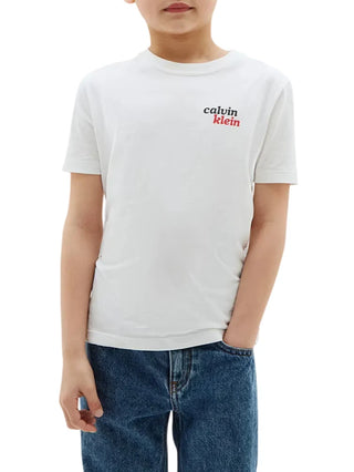 Calvin Klein Jeans T-shirt manica corta con logo flock bianco